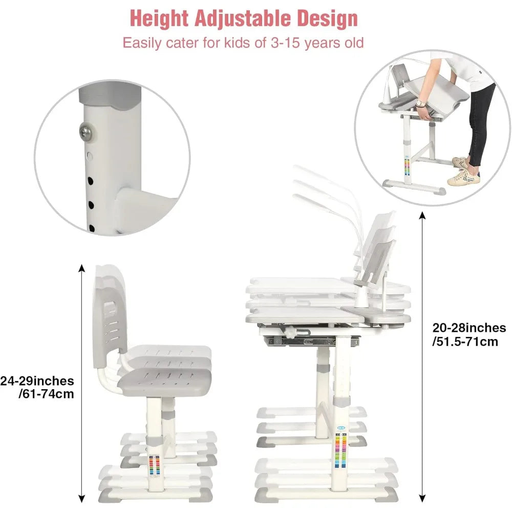 Height-Adjustable Kids Desk and Chair Set