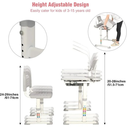 Height-Adjustable Kids Desk and Chair Set