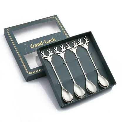 4Pcs Christmas Fork And Spoon Set Stainless Steel