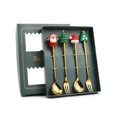 4Pcs Christmas Fork And Spoon Set Stainless Steel