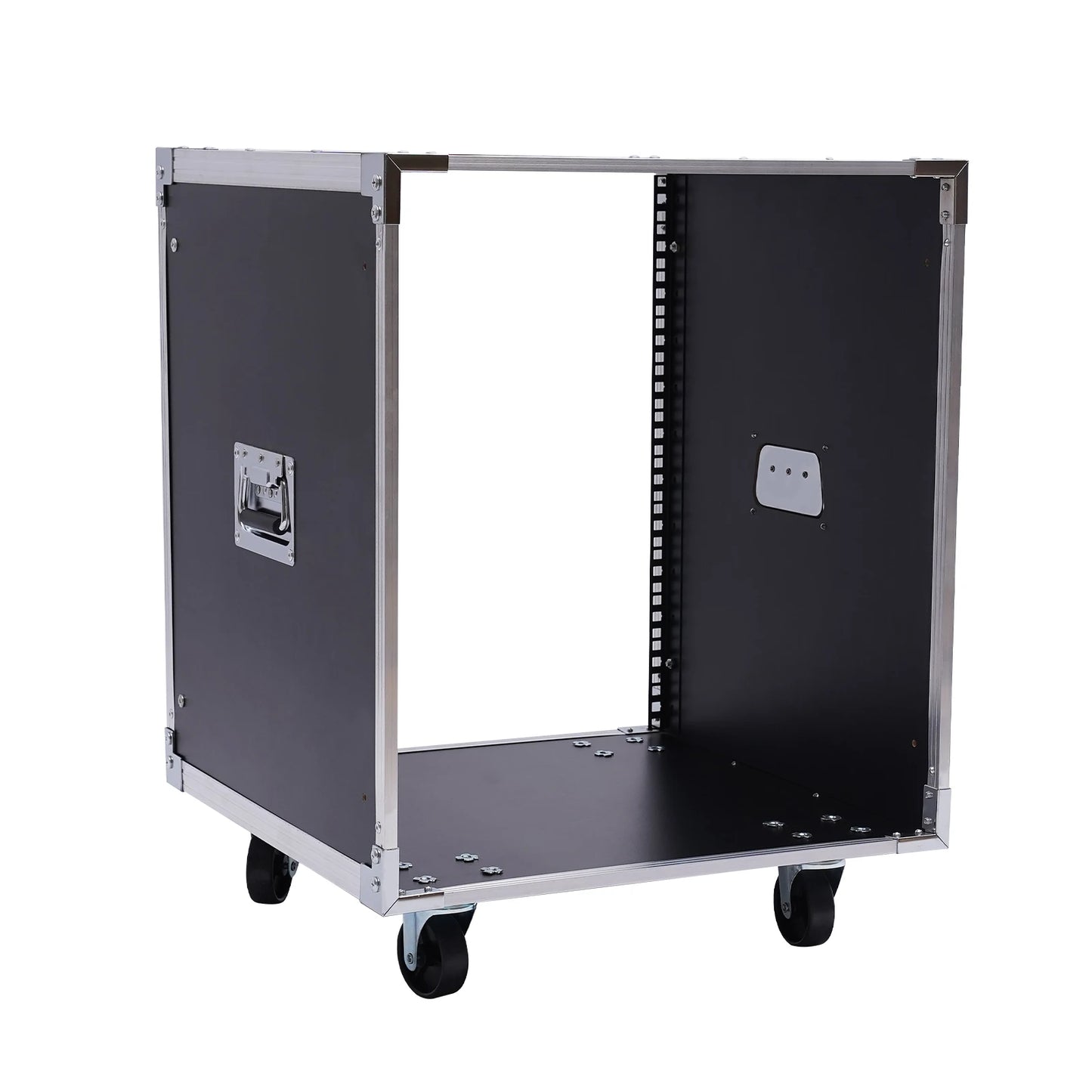 12U Portable Rolling Rack,  Black MDF Cabinet