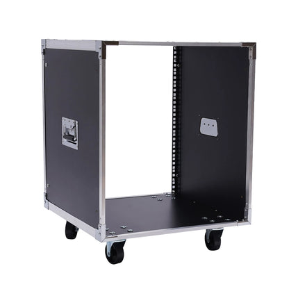 12U Portable Rolling Rack,  Black MDF Cabinet