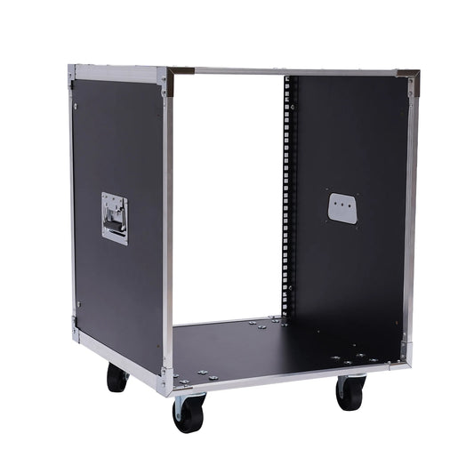 12U Portable Rolling Rack,  Black MDF Cabinet