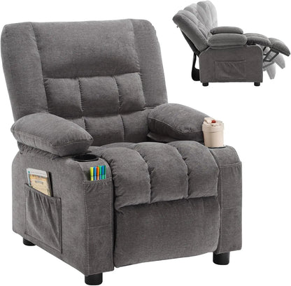 Kids Recliner Chair with Cup Holders, Adjustable Footrest & Headrest, Deep Grey