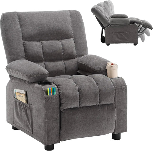 Kids Recliner Chair with Cup Holders, Adjustable Footrest & Headrest, Deep Grey