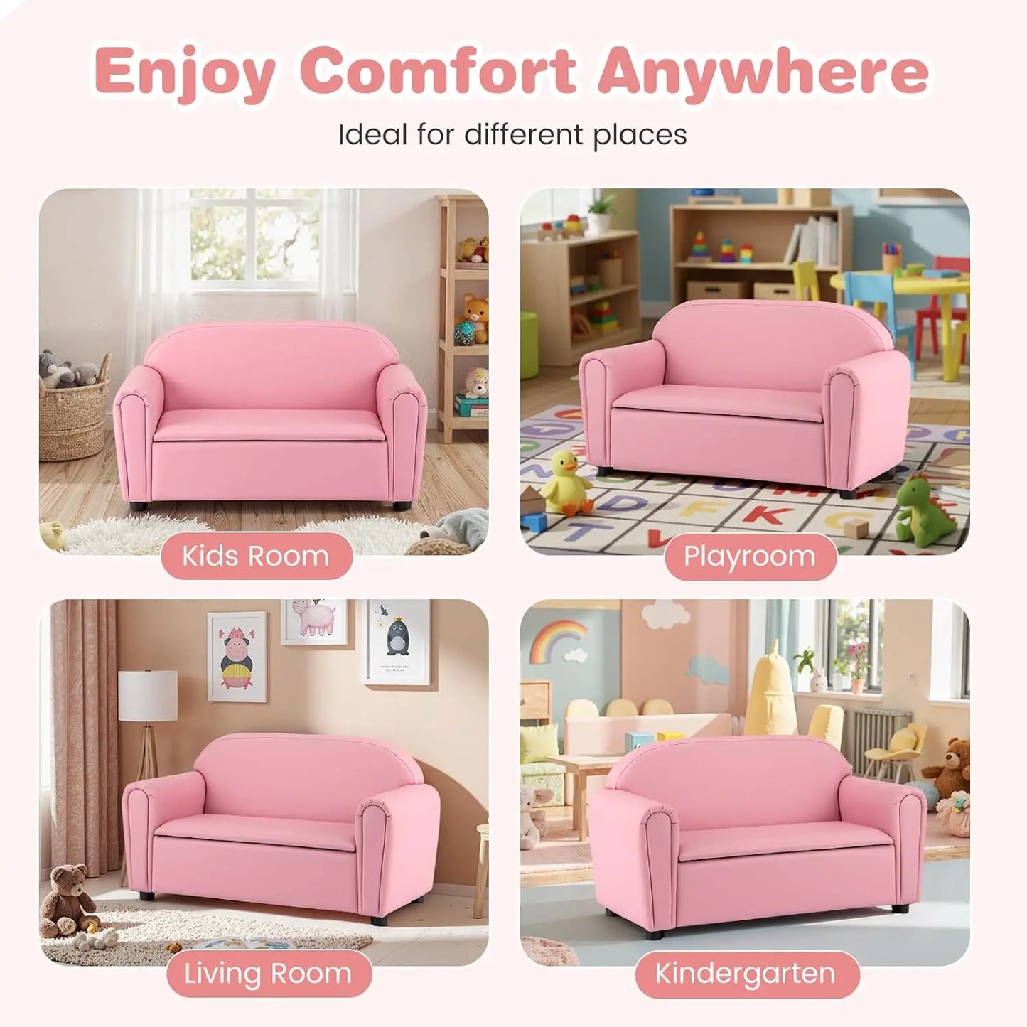Kids Couch 2-in-1 PU Leather Sofa with Storage