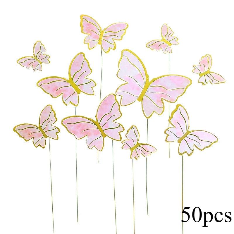 10/50pcs Butterfly Cake Toppers, Elegant Purple & Pink Paper Decorations