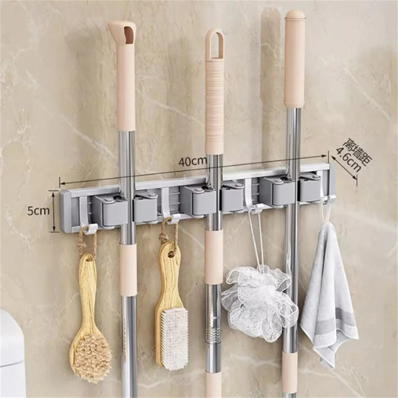 3/4 Hooks, Mop Holder Broom Organizer Rack