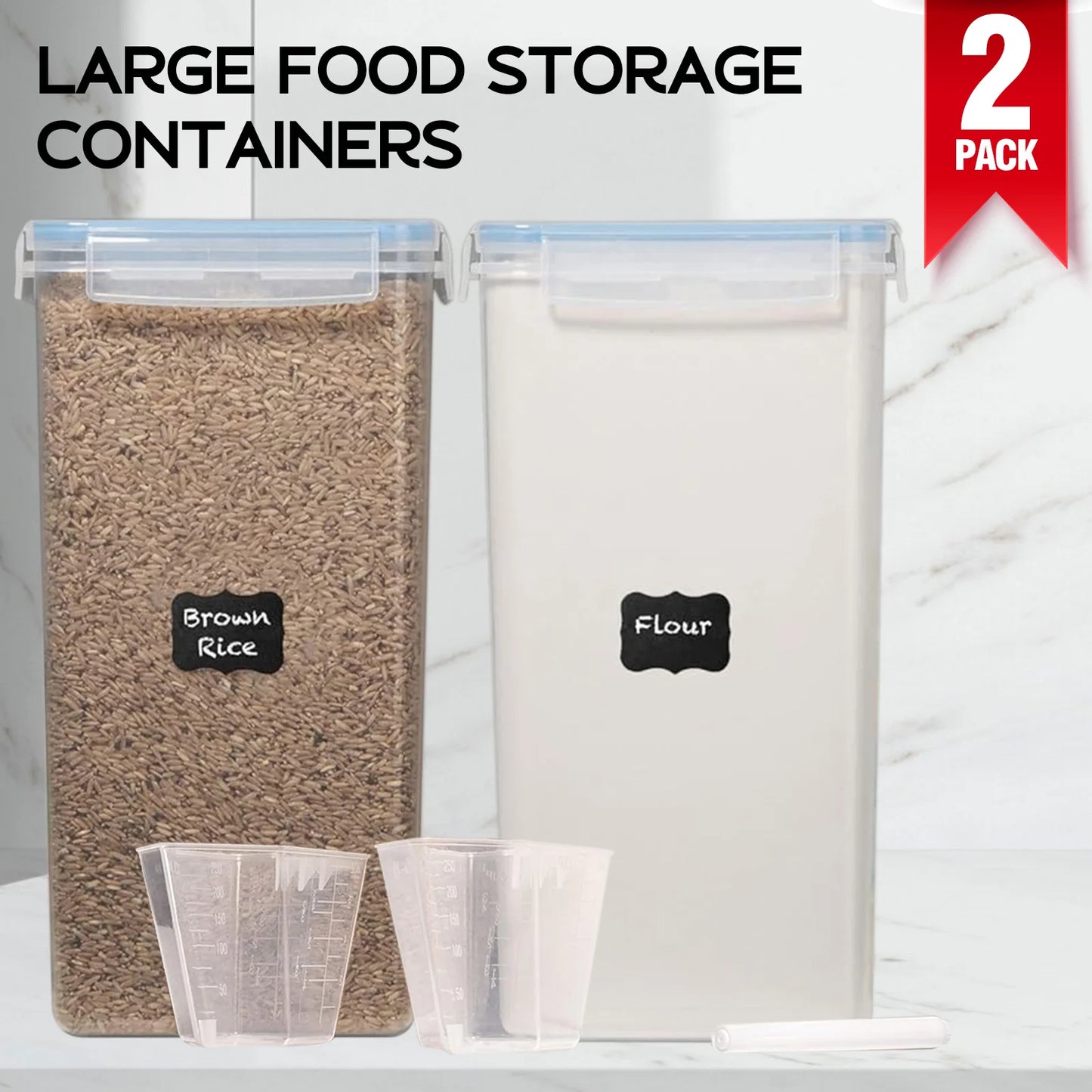 2Pcs 8.5L Large Food Storage Containers With Lids Airtight