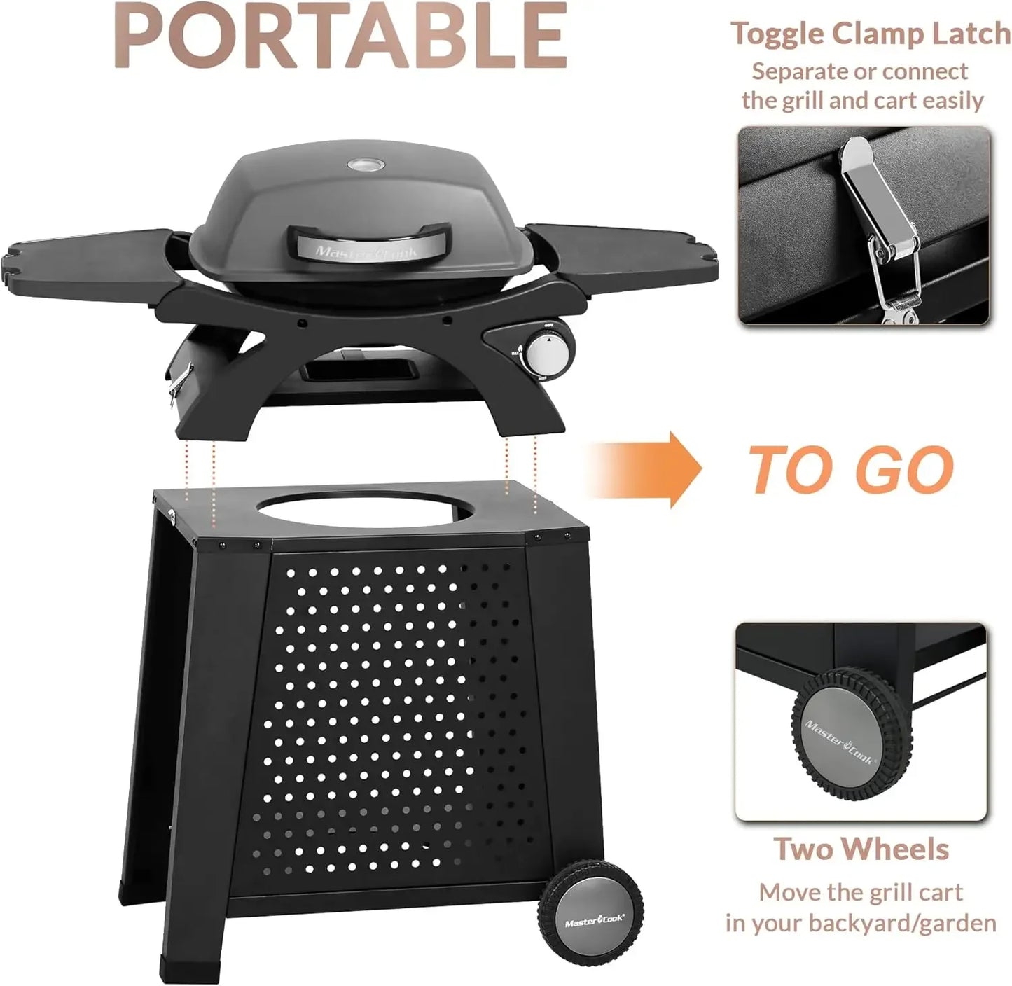 Propane Gas Grill, Portable Tabletop Barbecue Grill with Cart
