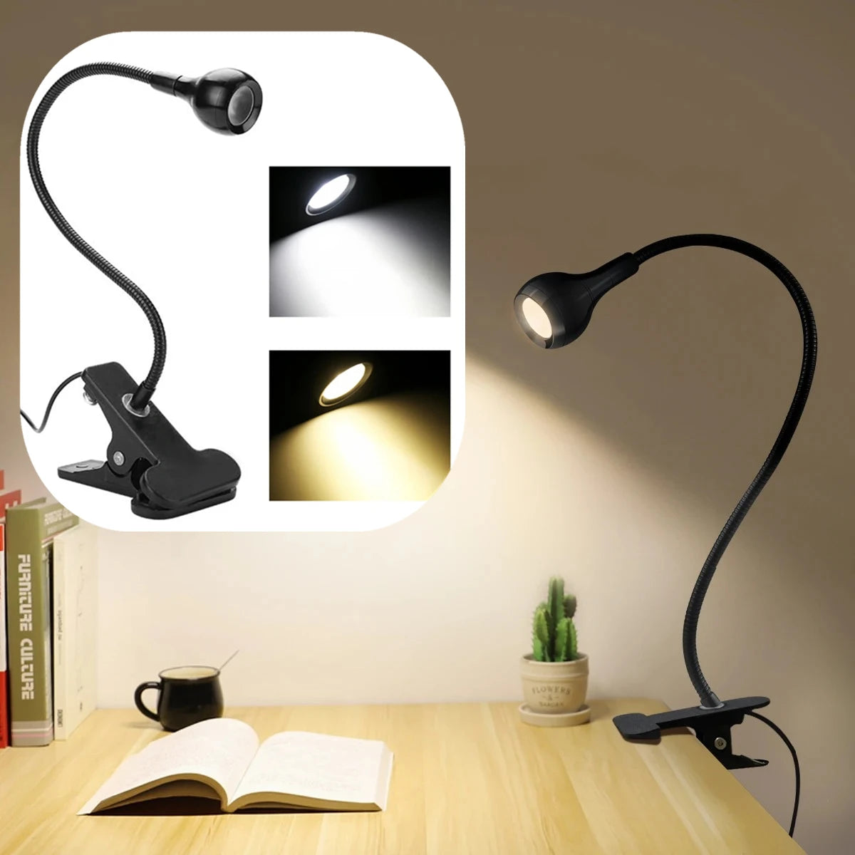 LED Table Lamp  With  360° Holder Clip Flexible Angle Adjustable 5V USB Powered