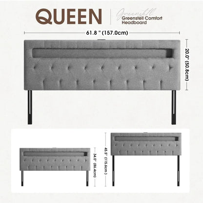 Queen Size Headboard, Attach to Frame, Height Adjustable