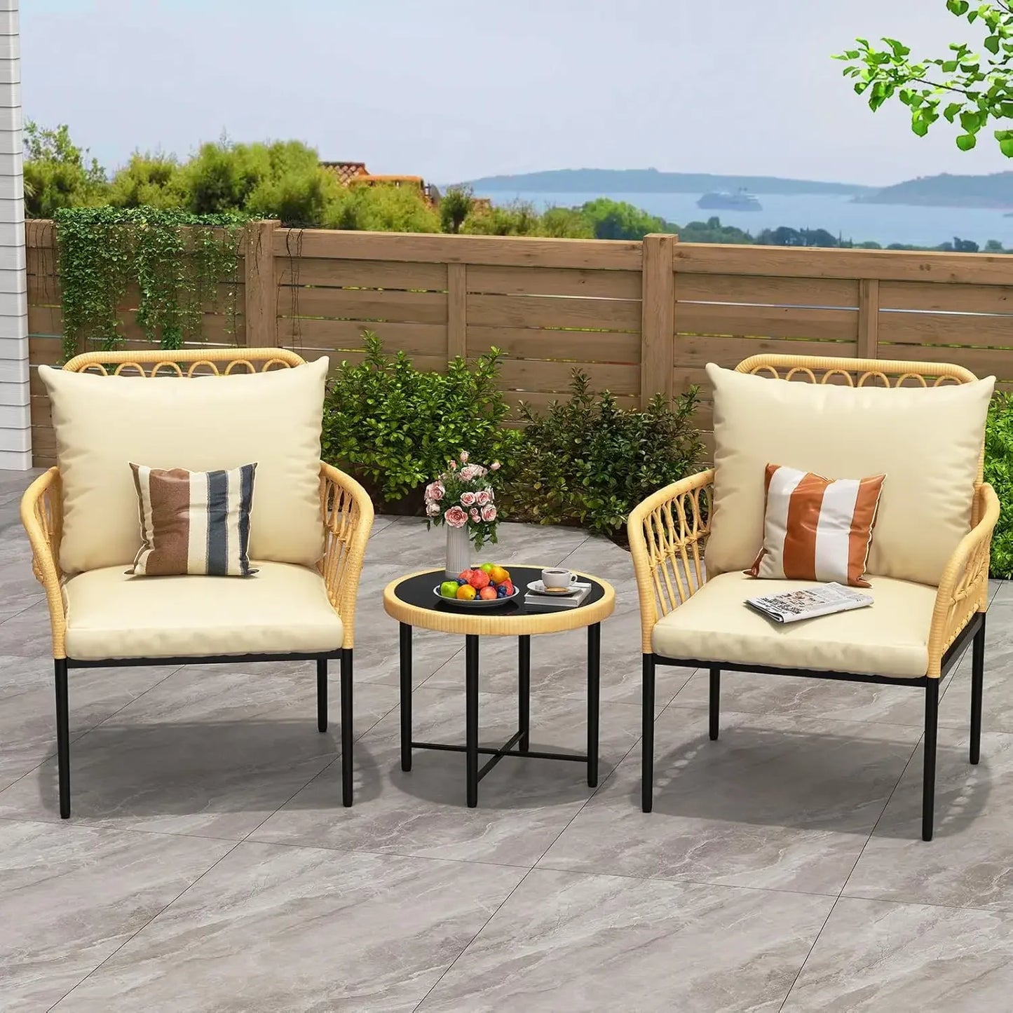 3-Piece Bistro Set, All-Weather Wicker Patio Conversation Set