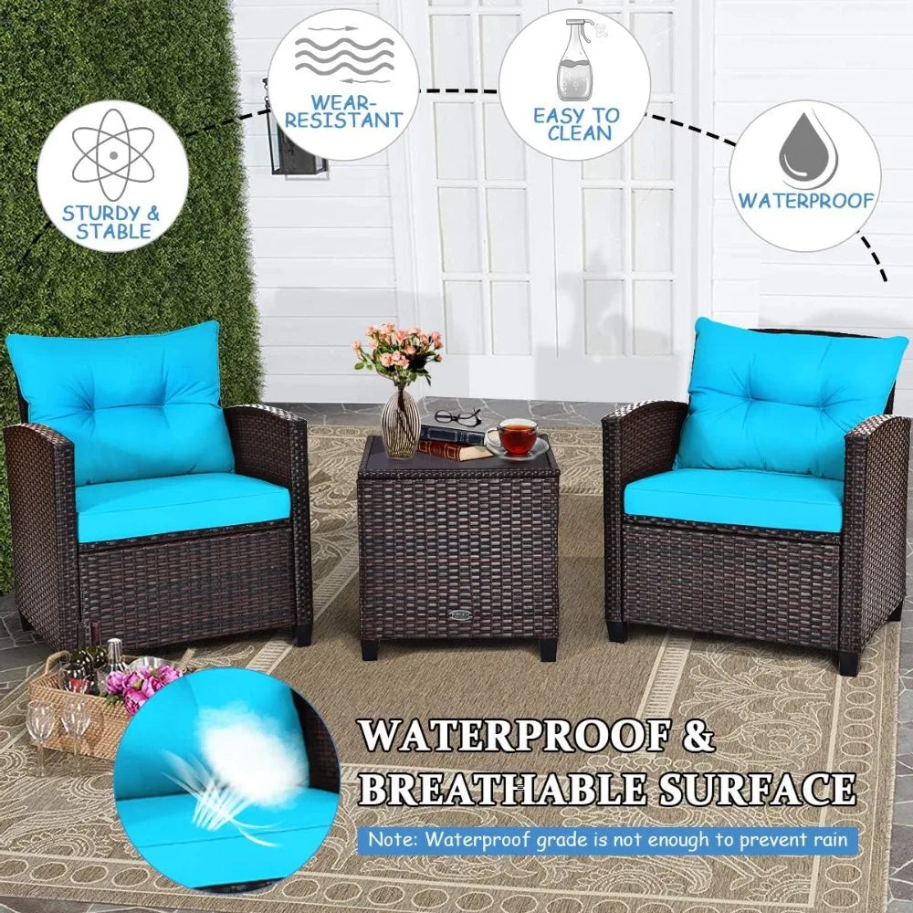 3pcs patio furniture set, rattan wicker