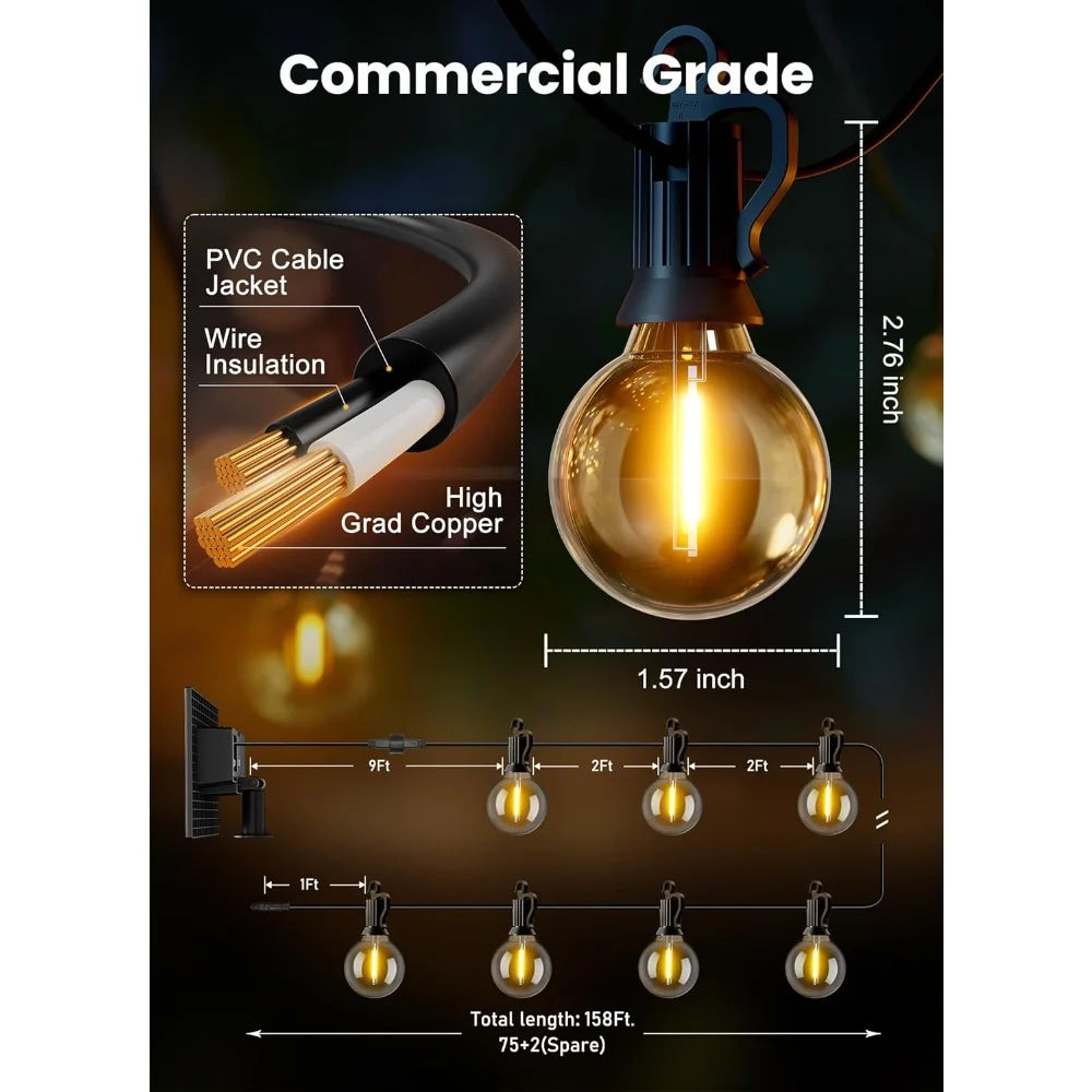 77 LED Solar String Lights Shatterproof Bulbs with Remote Dimmable Timer