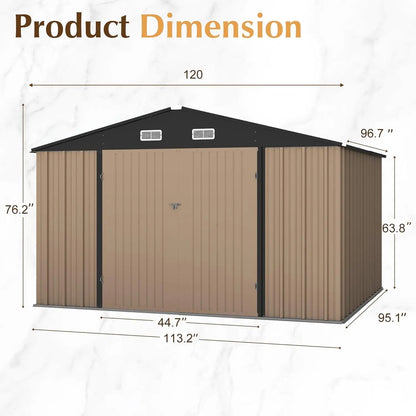 10x8 Foot Outdoor Metal Storage Shed with Lockable Door