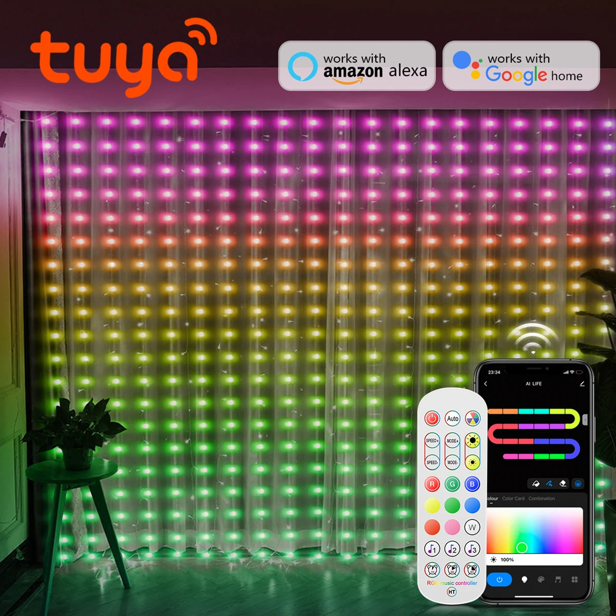 Tuya Smart WIFI/Bluetooth Colorful Curtain LED String Light