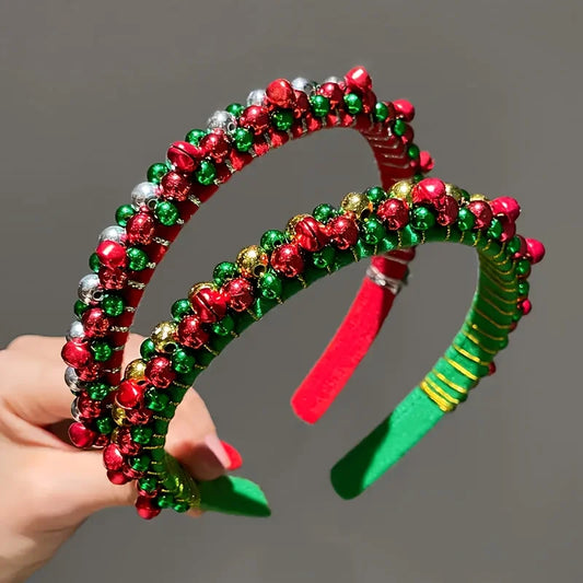 Festive Christmas Headband with Red & Green Beads