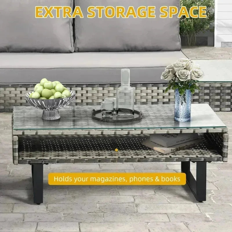 L-Shaped Sofa Conversation Set with Coffee Table &Cushion