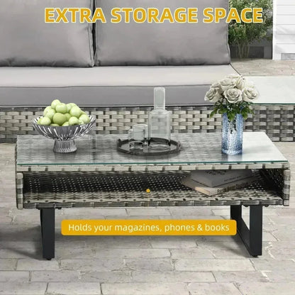 L-Shaped Sofa Conversation Set with Coffee Table &Cushion