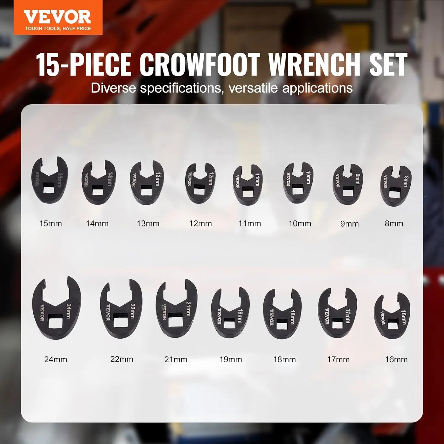 Wrench Set, 1/2" and 3/8" Drive 15-Piece , Metric 8-24 mm