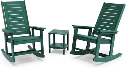 Outdoor Rocking Chair Set | 3-Piece  2 Rocking Chairs with 1 Side Table