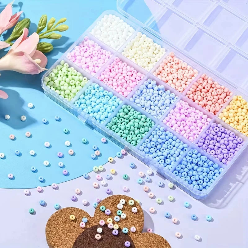 1Box of 15 Grids 4mm Macaroon Color Series Beads Regular Shape