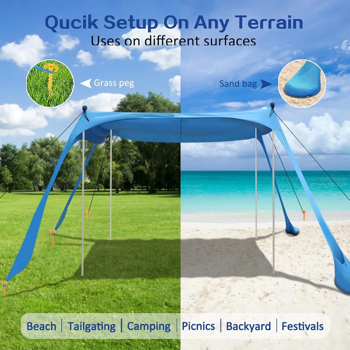 Beach Canopy Beach Tent 11x11 FT Easy to Setup