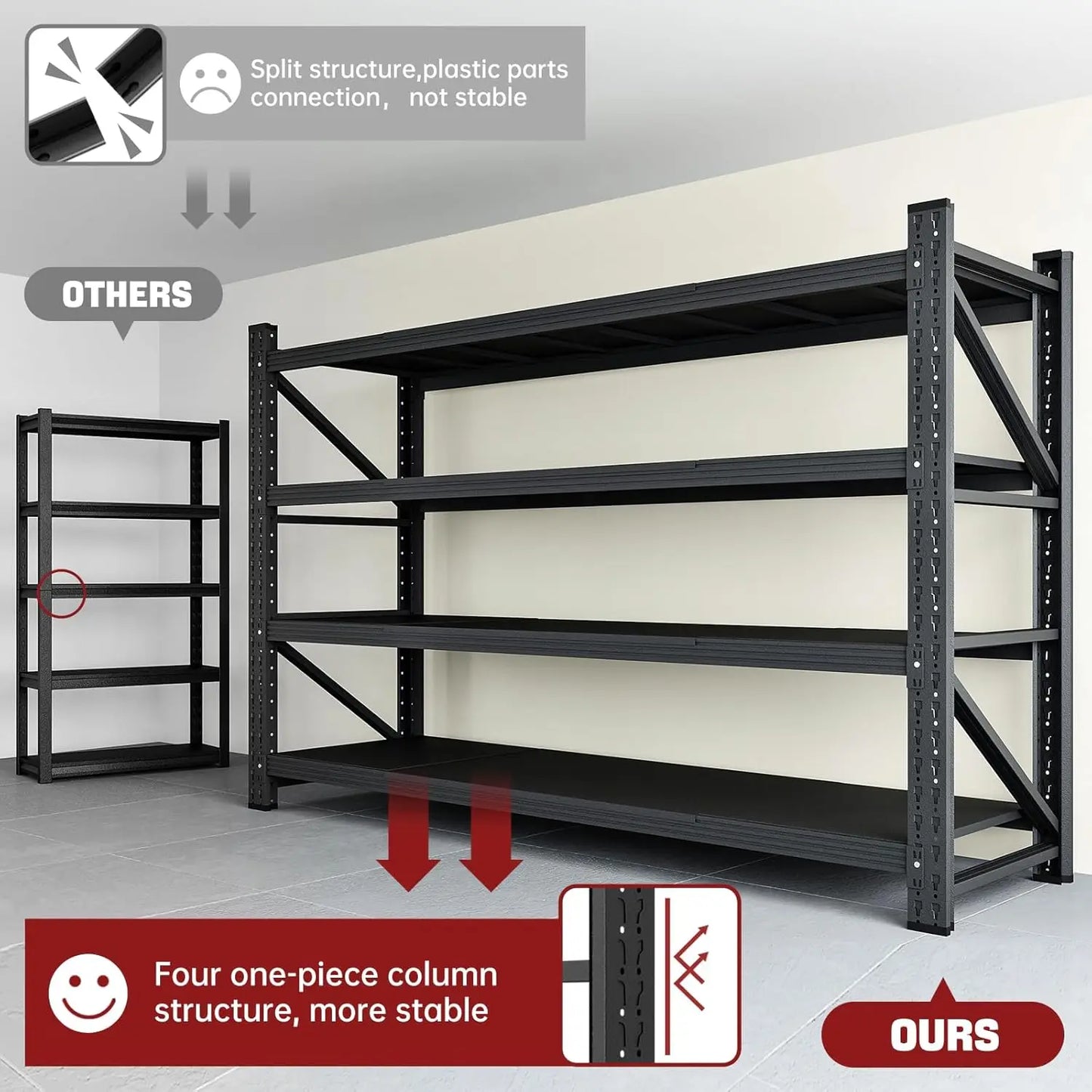 68" W x 24" D x 63.4" H, W Garage Shelving Heavy Duty Metal Adjustable