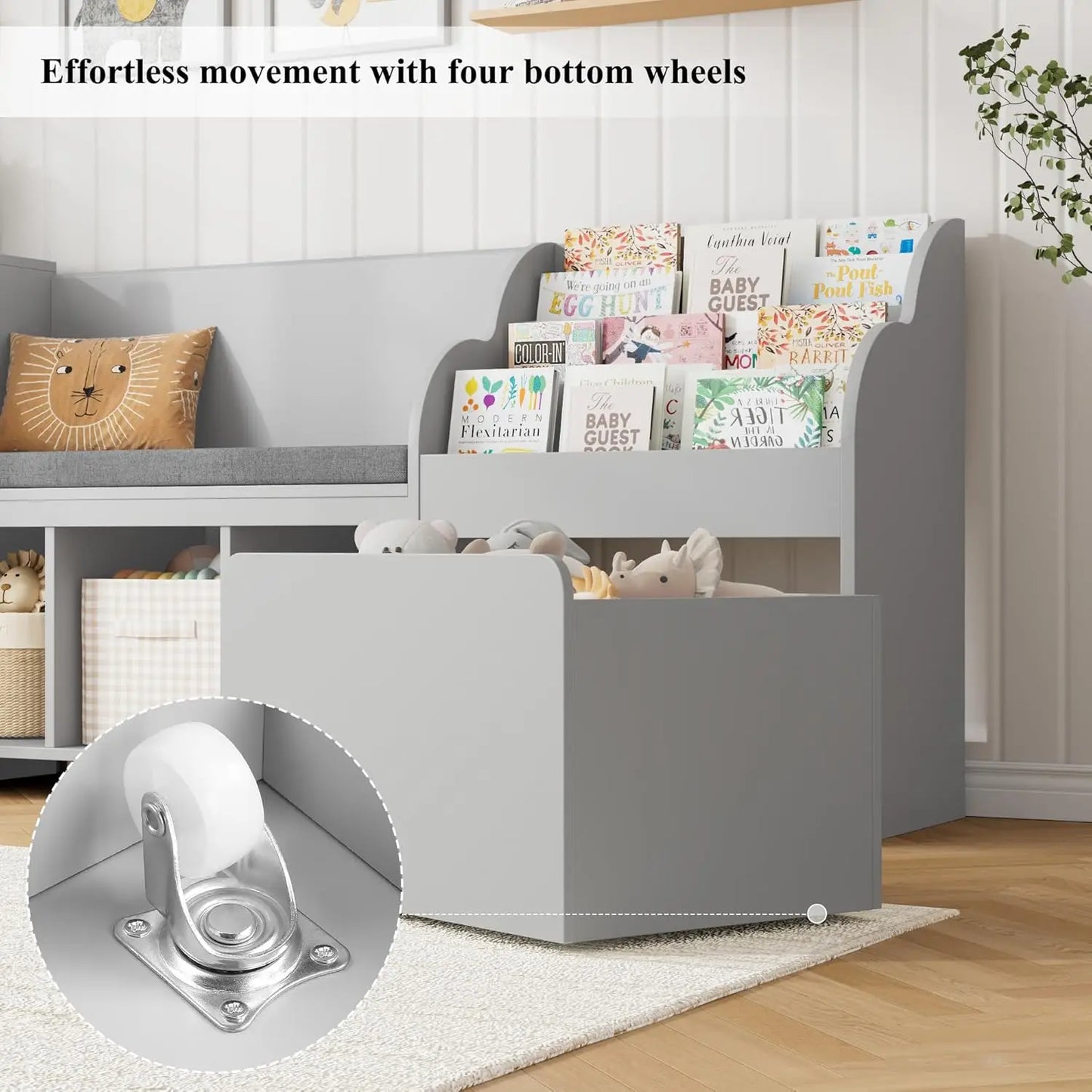 Kids Reading Nook with Bench, Bookshelf, Seat Cushion