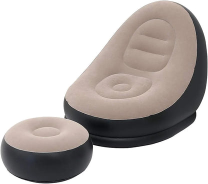 2Pcs Lazy Sofa Inflatable Chair Folding Recliner (Sofa + Footrest)