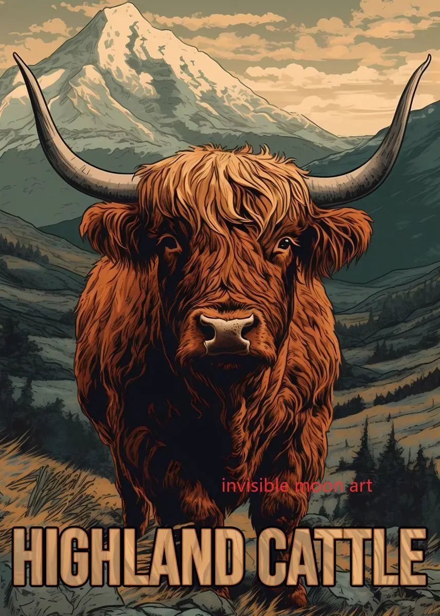 Scottish Highland Cow & Calf Canvas Art Print