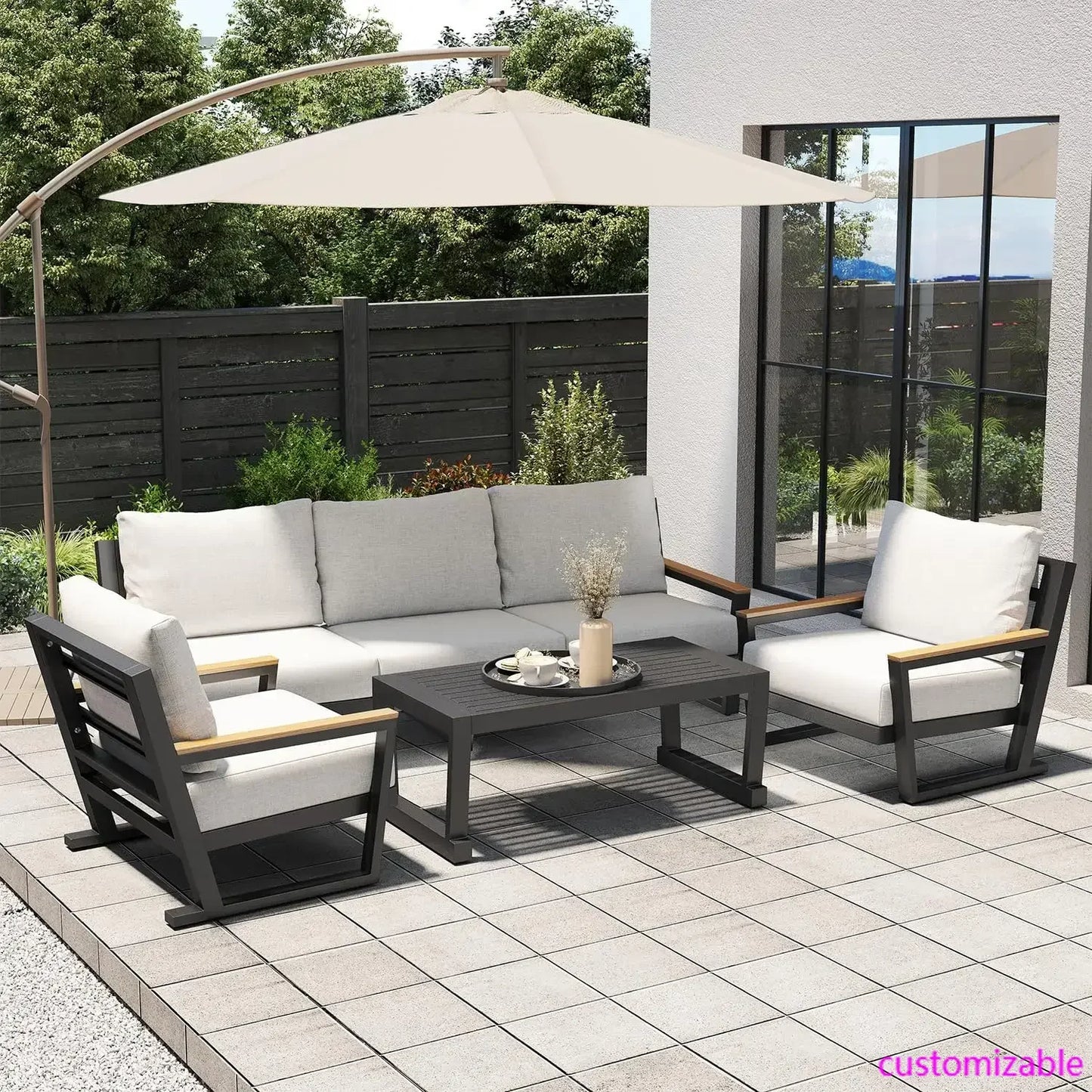 4 Seats Modern Patio Furniture Set with Coffee Table