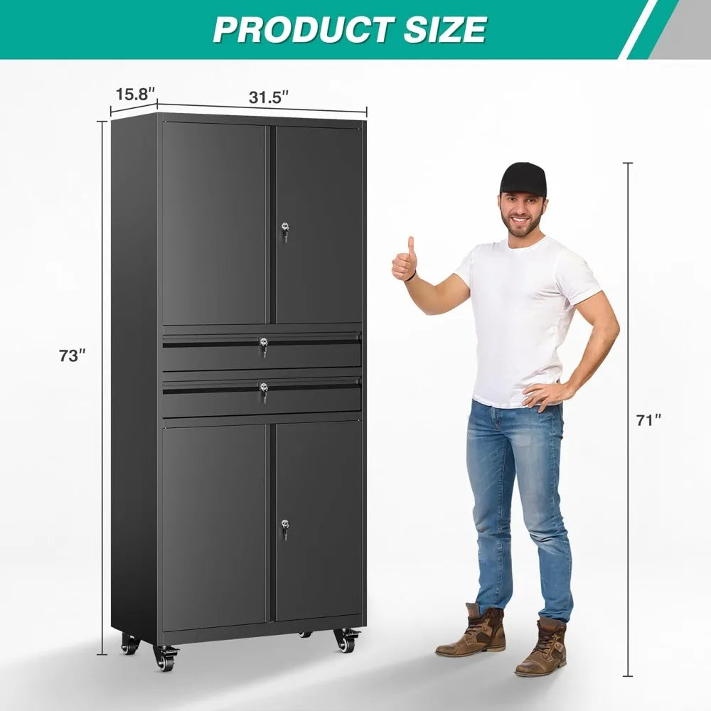 Metal Storage Cabinet with Wheels and Drawers and Adjustable Shelves 3"