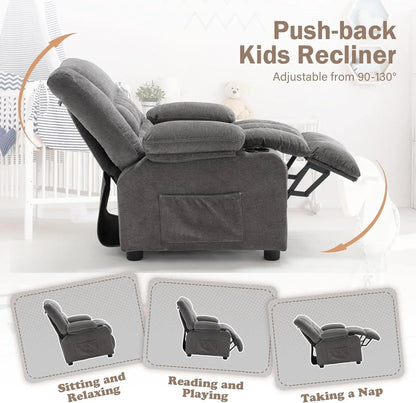 Kids Recliner Chair with Cup Holders, Adjustable Footrest & Headrest, Deep Grey
