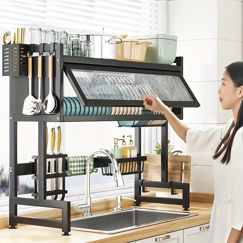 Multifunctional kitchen storage rack with cabinet door passage