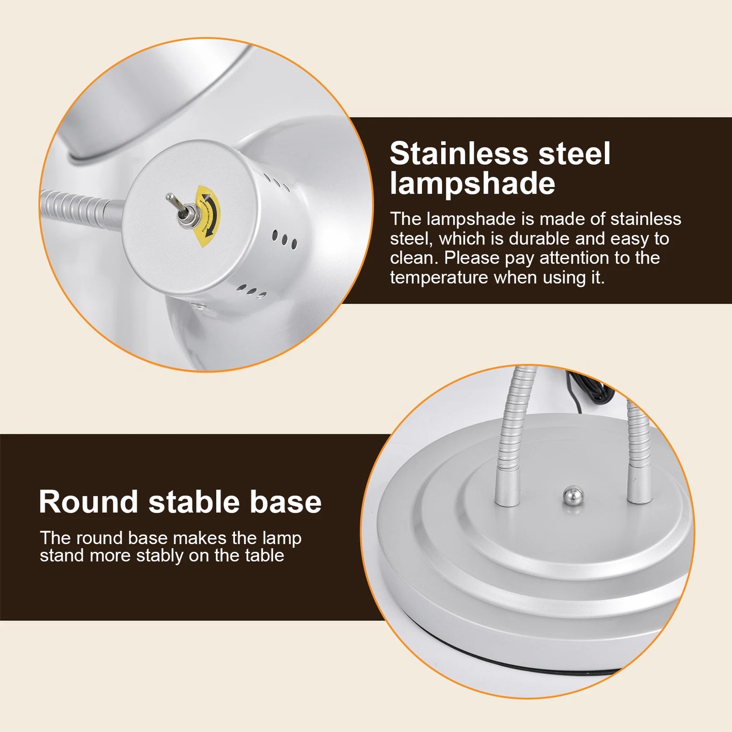 Food Heat Lamp, 2-Head Food Warmer Light, Stainless