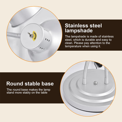 Food Heat Lamp, 2-Head Food Warmer Light, Stainless