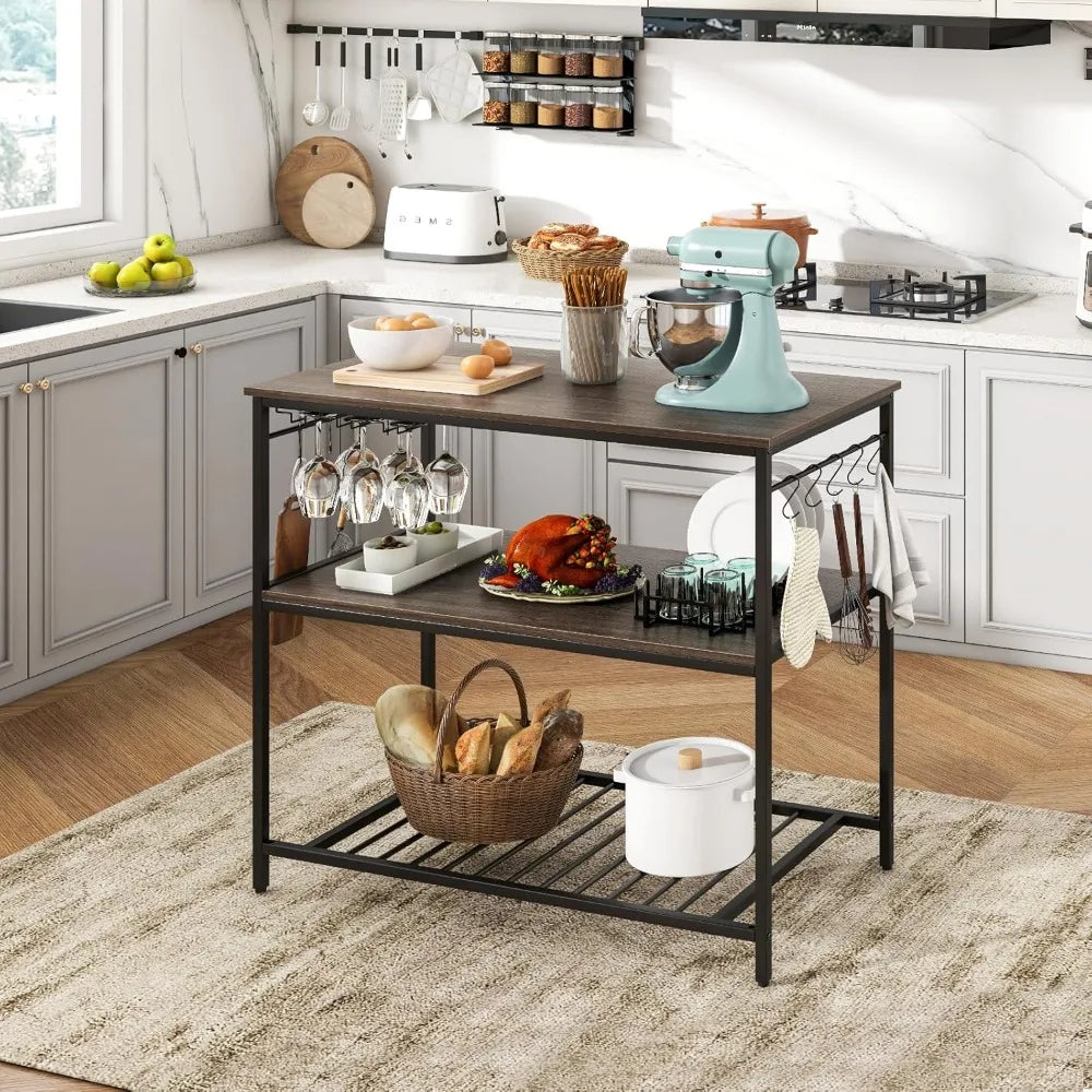 Kitchen Island with 3 Tier Storage Shelves, 48 Inch Baker Rack
