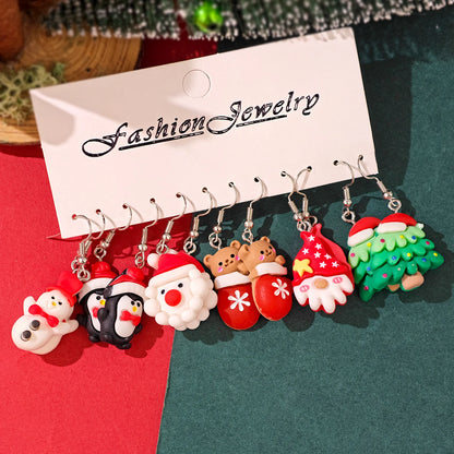 Cartoon Gingerbread Man Christmas Tree Santa Penguin Resin Dangle Earrings