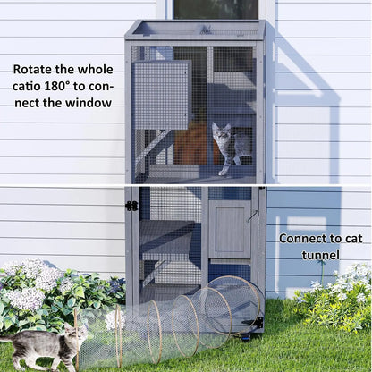 Cat Outdoor Enclosure, 4 Tiers Cat Playen  with Wheels