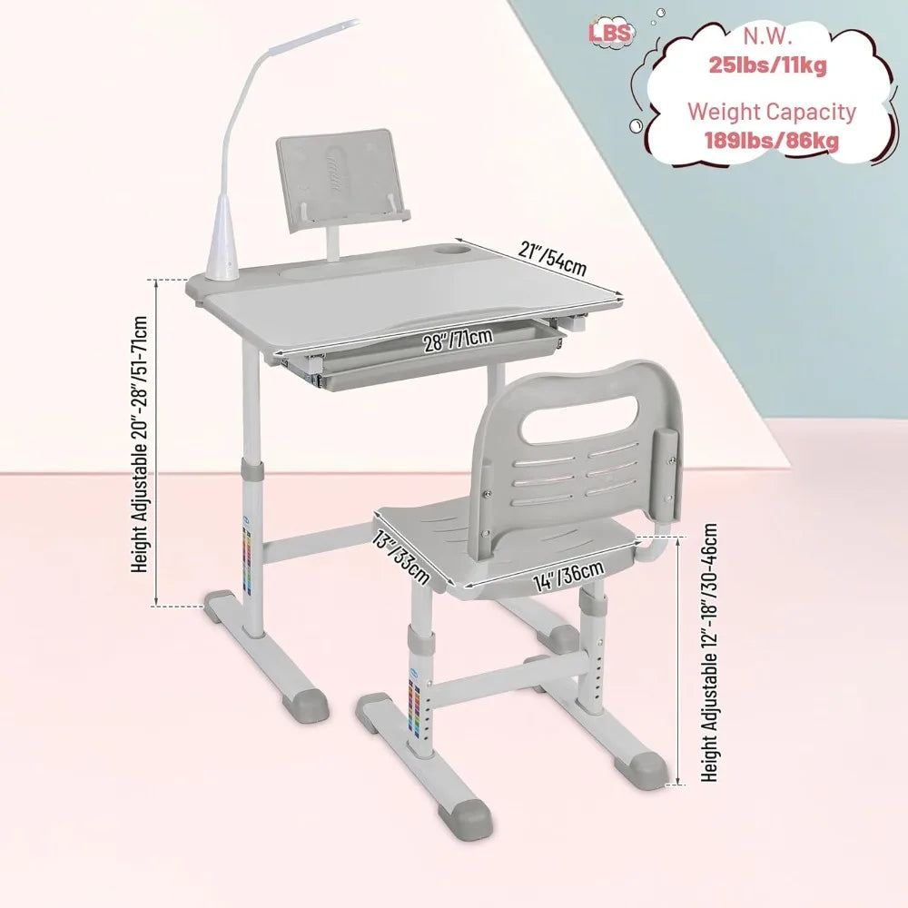 Height-Adjustable Kids Desk and Chair Set