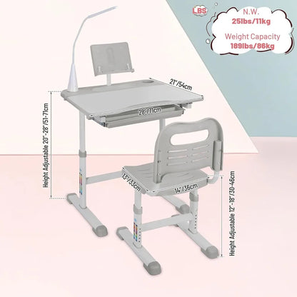 Height-Adjustable Kids Desk and Chair Set