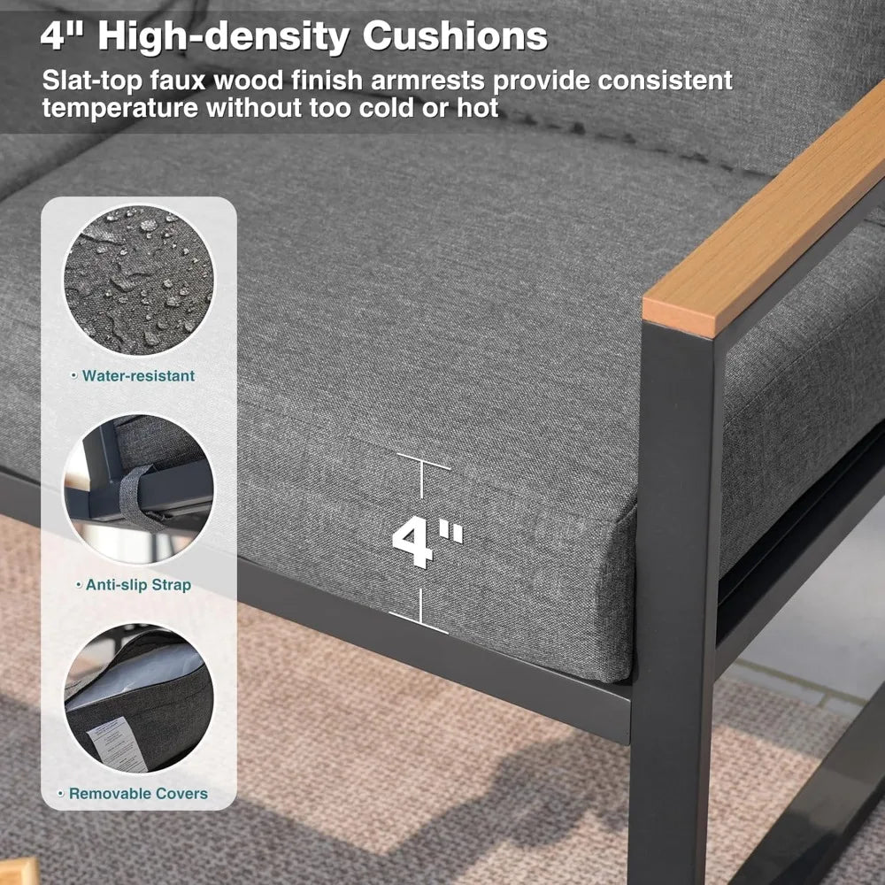 4 Pieces Outdoor Patio Furniture with Coffee Table Set