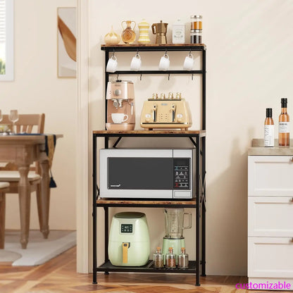 Bakers Rack with Storage Shelves, Small Coffee Bar