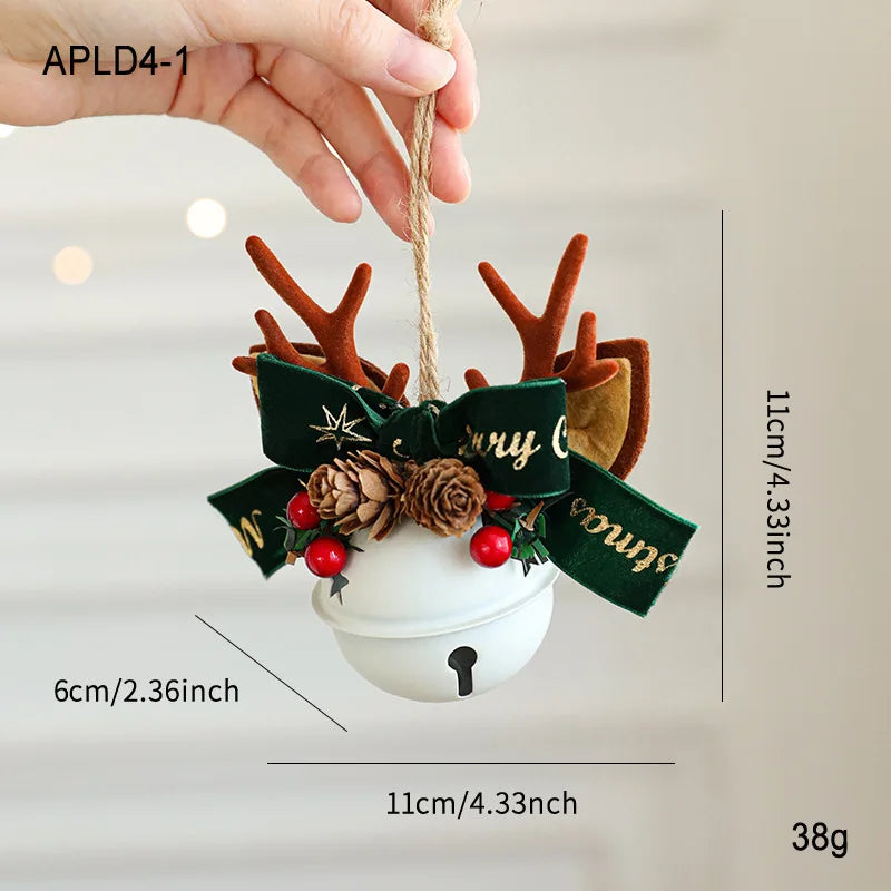 Christmas Bell Antlers Bow Pinecone Bell