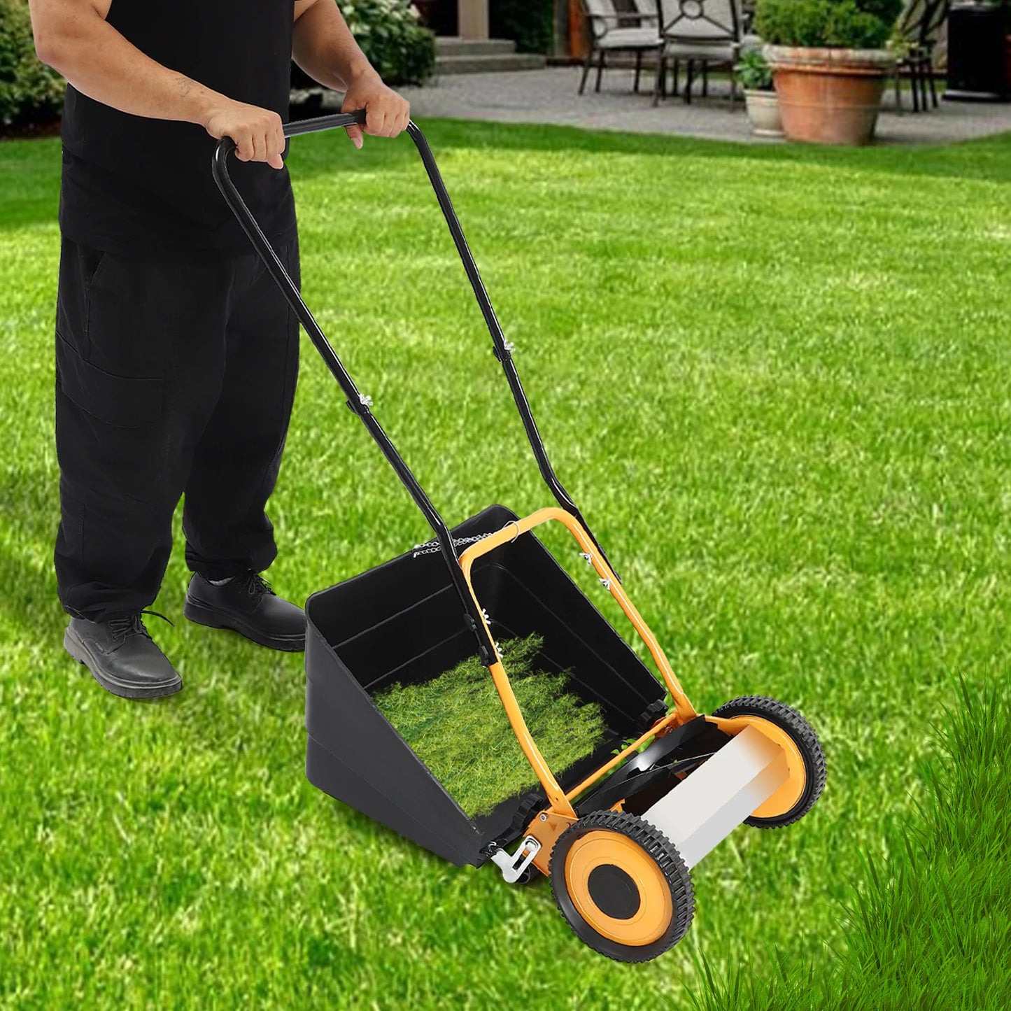 14 Inch Hand Push Lawn Mower Adjustable Height 2-in-1