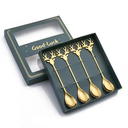 4Pcs Christmas Fork And Spoon Set Stainless Steel