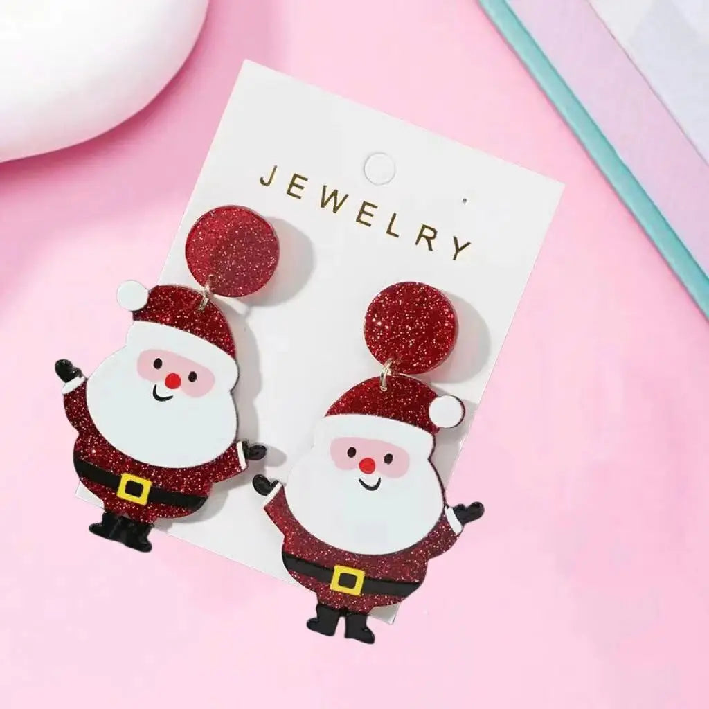 Bling Bling Chunky Christmas Santa Claus Design Dangle Earrings