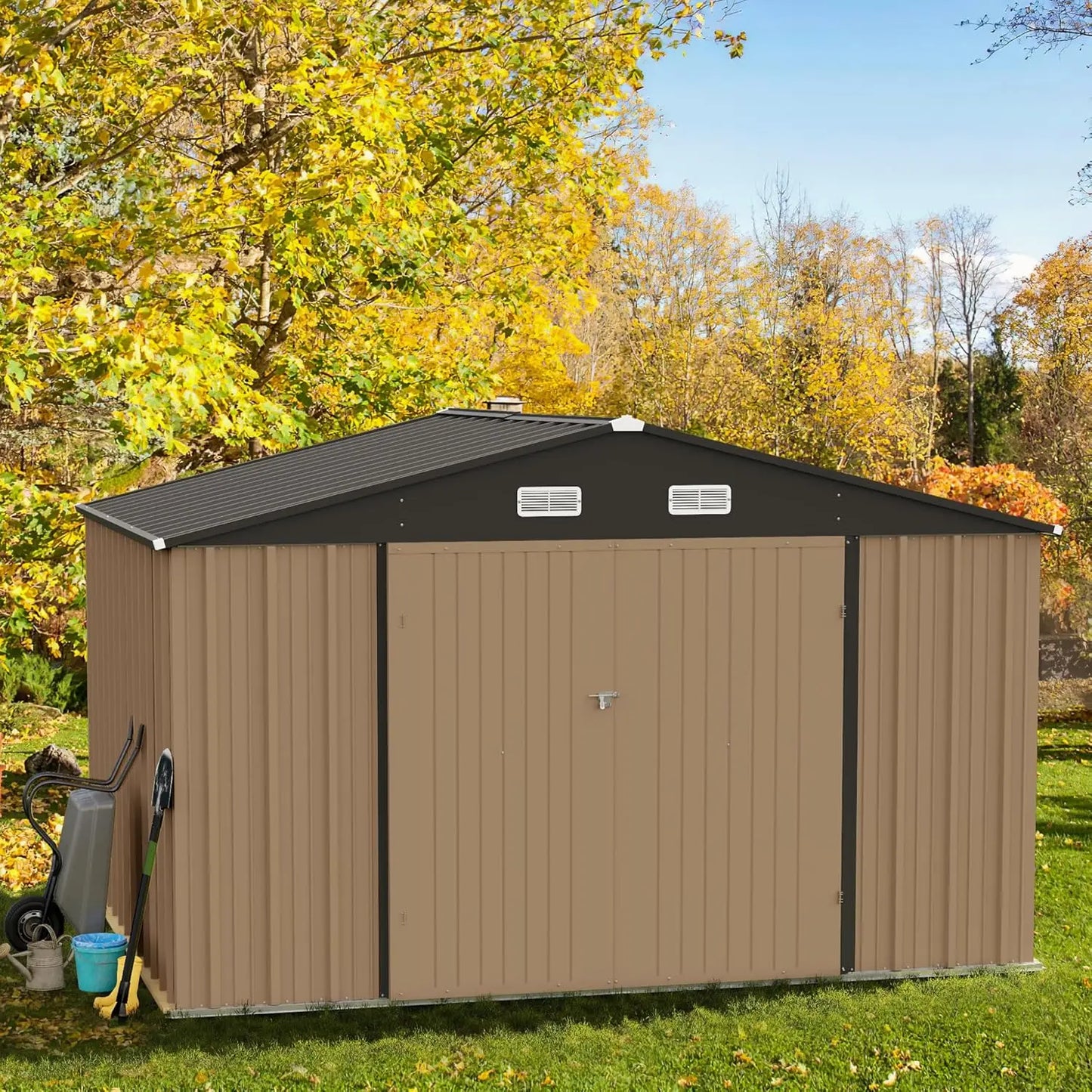 10x8 Foot Outdoor Metal Storage Shed with Lockable Door